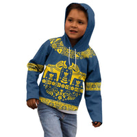 Sweden Daleclarian Horse Kid Hoodie Floral Folk Pattern Blue Version