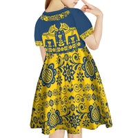 Sweden Daleclarian Horse Kid Short Sleeve Dress Floral Folk Pattern Blue Version