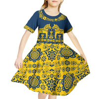Sweden Daleclarian Horse Kid Short Sleeve Dress Floral Folk Pattern Blue Version