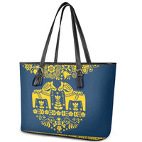 Sweden Daleclarian Horse Leather Tote Bag Floral Folk Pattern Blue Version