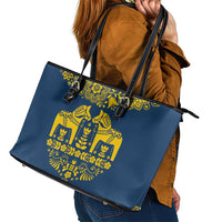 Sweden Daleclarian Horse Leather Tote Bag Floral Folk Pattern Blue Version
