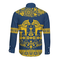 Sweden Daleclarian Horse Long Sleeve Button Shirt Floral Folk Pattern Blue Version