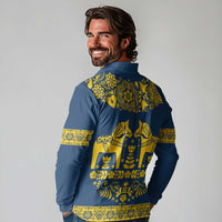 Sweden Daleclarian Horse Long Sleeve Polo Shirt Floral Folk Pattern Blue Version
