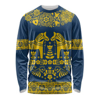 Sweden Daleclarian Horse Long Sleeve Shirt Floral Folk Pattern Blue Version
