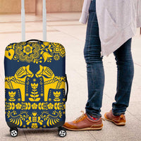 Sweden Daleclarian Horse Luggage Cover Floral Folk Pattern Blue Version