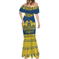 Sweden Daleclarian Horse Mermaid Dress Floral Folk Pattern Blue Version