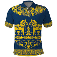 Sweden Daleclarian Horse Polo Shirt Floral Folk Pattern Blue Version