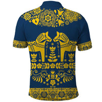Sweden Daleclarian Horse Polo Shirt Floral Folk Pattern Blue Version