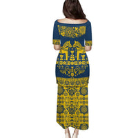 Sweden Daleclarian Horse Puletasi Floral Folk Pattern Blue Version