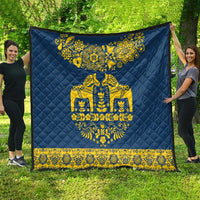 Sweden Daleclarian Horse Quilt Floral Folk Pattern Blue Version