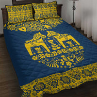 Sweden Daleclarian Horse Quilt Bed Set Floral Folk Pattern Blue Version