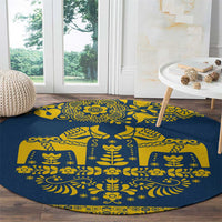 Sweden Daleclarian Horse Round Carpet Floral Folk Pattern Blue Version