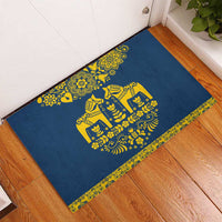 Sweden Daleclarian Horse Rubber Doormat Floral Folk Pattern Blue Version