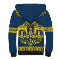 Sweden Daleclarian Horse Sherpa Hoodie Floral Folk Pattern Blue Version