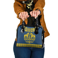 Sweden Daleclarian Horse Shoulder Handbag Floral Folk Pattern Blue Version