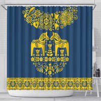 Sweden Daleclarian Horse Shower Curtain Floral Folk Pattern Blue Version