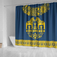 Sweden Daleclarian Horse Shower Curtain Floral Folk Pattern Blue Version