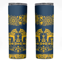 Sweden Dalecarlian Horse Skinny Tumbler Floral Folk Pattern Blue Version LT18