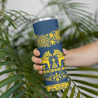 Sweden Dalecarlian Horse Skinny Tumbler Floral Folk Pattern Blue Version LT18