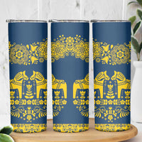 Sweden Dalecarlian Horse Skinny Tumbler Floral Folk Pattern Blue Version LT18