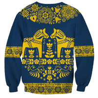 Sweden Daleclarian Horse Sweatshirt Floral Folk Pattern Blue Version