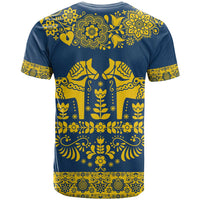 Sweden Daleclarian Horse T Shirt Floral Folk Pattern Blue Version