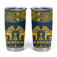 Sweden Dalecarlian Horse Tumbler Cup Floral Folk Pattern Blue Version LT18