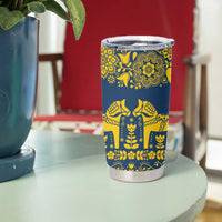 Sweden Dalecarlian Horse Tumbler Cup Floral Folk Pattern Blue Version LT18