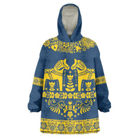 Sweden Daleclarian Horse Wearable Blanket Hoodie Floral Folk Pattern Blue Version