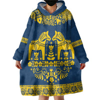 Sweden Daleclarian Horse Wearable Blanket Hoodie Floral Folk Pattern Blue Version