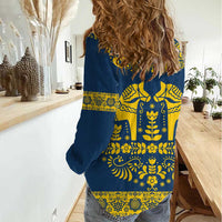 Sweden Daleclarian Horse Women Casual Shirt Floral Folk Pattern Blue Version
