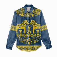 Sweden Daleclarian Horse Women Casual Shirt Floral Folk Pattern Blue Version