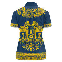 Sweden Daleclarian Horse Women Polo Shirt Floral Folk Pattern Blue Version