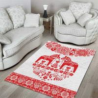 Sweden Daleclarian Horse Area Rug Floral Folk Pattern White Version