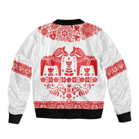 Sweden Daleclarian Horse Bomber Jacket Floral Folk Pattern White Version