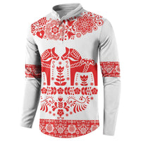 Sweden Daleclarian Horse Button Sweatshirt Floral Folk Pattern White Version