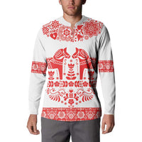 Sweden Daleclarian Horse Button Sweatshirt Floral Folk Pattern White Version