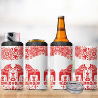 Sweden Daleclarian Horse 4 in 1 Can Cooler Tumbler Floral Folk Pattern White Version
