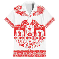 Sweden Daleclarian Horse Family Matching Long Sleeve Bodycon Dress and Hawaiian Shirt Floral Folk Pattern White Version