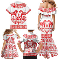 Sweden Daleclarian Horse Family Matching Mermaid Dress and Hawaiian Shirt Floral Folk Pattern White Version