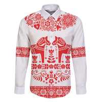 Sweden Daleclarian Horse Family Matching Off The Shoulder Long Sleeve Dress and Hawaiian Shirt Floral Folk Pattern White Version