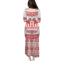 Sweden Daleclarian Horse Family Matching Puletasi and Hawaiian Shirt Floral Folk Pattern White Version