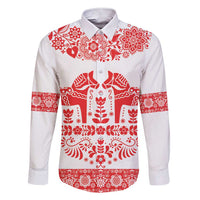 Sweden Daleclarian Horse Family Matching Short Sleeve Bodycon Dress and Hawaiian Shirt Floral Folk Pattern White Version