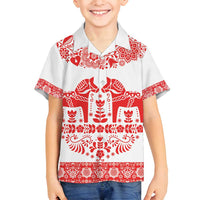 Sweden Daleclarian Horse Family Matching Summer Maxi Dress and Hawaiian Shirt Floral Folk Pattern White Version