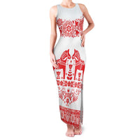 Sweden Daleclarian Horse Family Matching Tank Maxi Dress and Hawaiian Shirt Floral Folk Pattern White Version