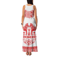Sweden Daleclarian Horse Family Matching Tank Maxi Dress and Hawaiian Shirt Floral Folk Pattern White Version