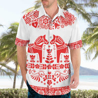 Sweden Daleclarian Horse Hawaiian Shirt Floral Folk Pattern White Version