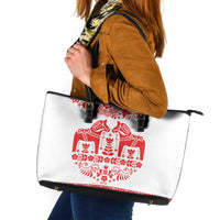 Sweden Daleclarian Horse Leather Tote Bag Floral Folk Pattern White Version