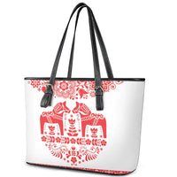 Sweden Daleclarian Horse Leather Tote Bag Floral Folk Pattern White Version