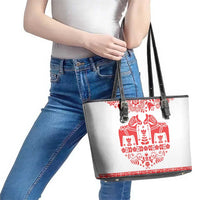 Sweden Daleclarian Horse Leather Tote Bag Floral Folk Pattern White Version